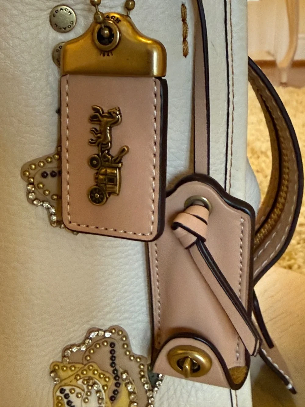 Coach Rogue 25 Tea Rose Appliqué Satchel Chalk Glovetanned Leather Rare NWOT